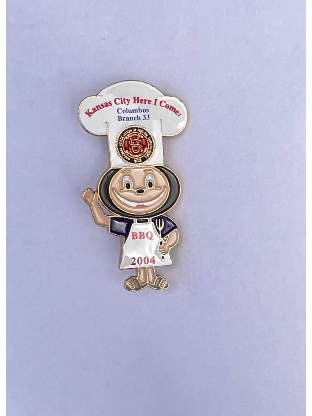 Vintage Columbus Branch 33 Kansas City Here I Come BBQ 2004 NAPS Enamel Lapel Pi
